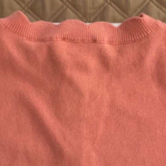 Bonpoint Girls Cardigan with Scalloped Neck and Hem. Pink Cotton/Wool Blend. - Picture 5 of 7